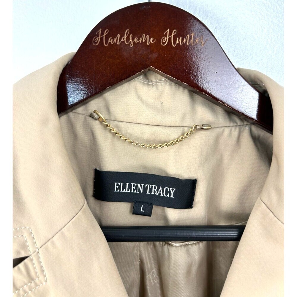 Ellen Tracy Womens Classic Tan Mid Length Trench Coat Small Flaw Sz L 1168N1 - Picture 9 of 12